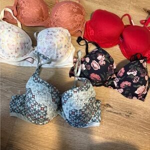 Victoria's Secret Lace and Floral Bra Collection - Red, Black, Cream